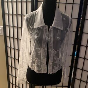 Elegant Sheer White Embroidered Blouse/blazer